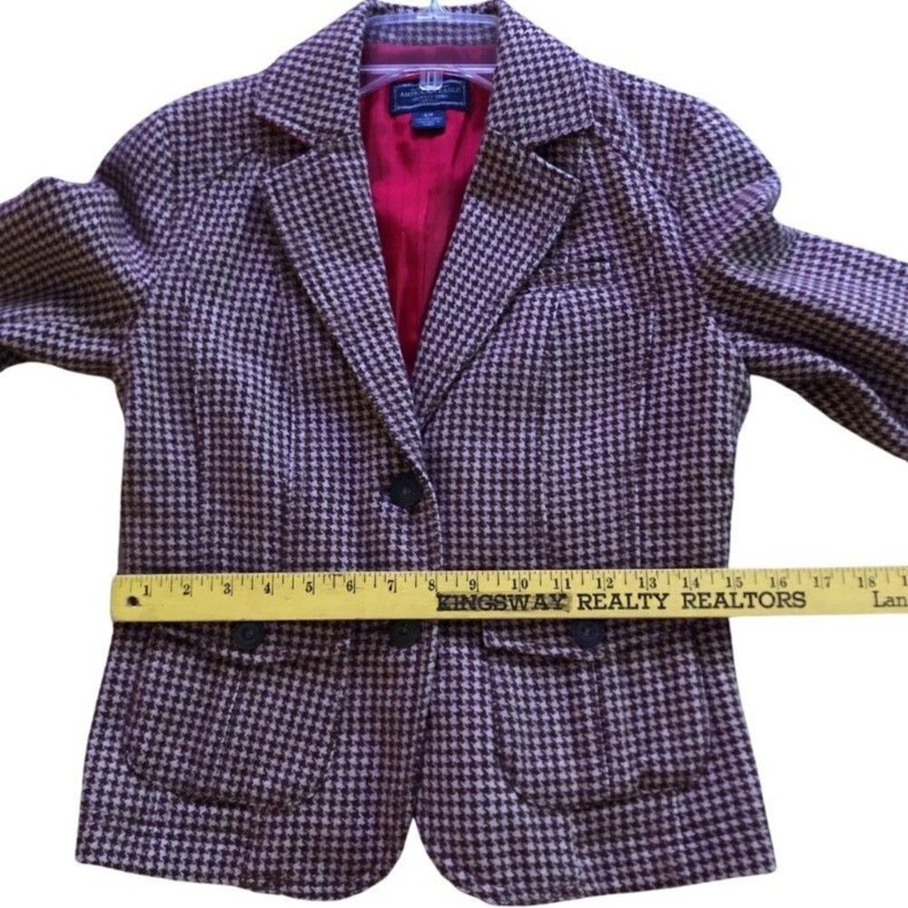 American Eagle Houndstooth Wool Blazer Womens Sz S Y2K Ivy League Heritage Prep - Picture 13 of 16